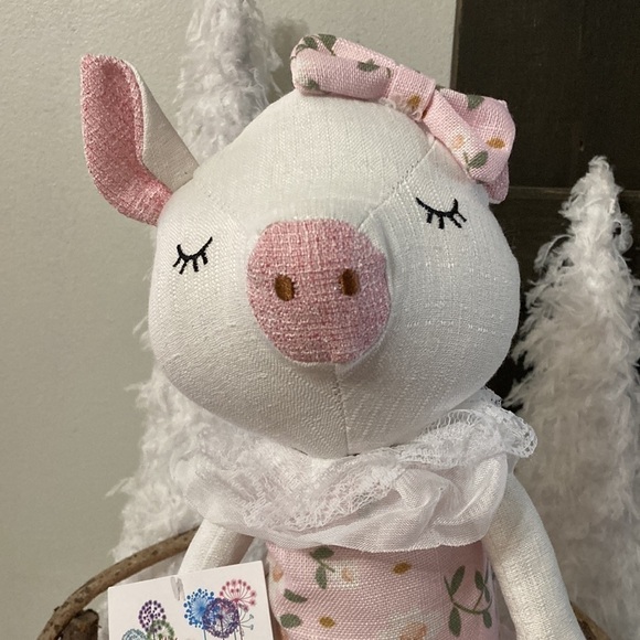 NEW! FARMHOUSE SPRING STUFFED PIG IN PINK FLORAL GOWN & BALLERINA SLIPPERS - Picture 2 of 12